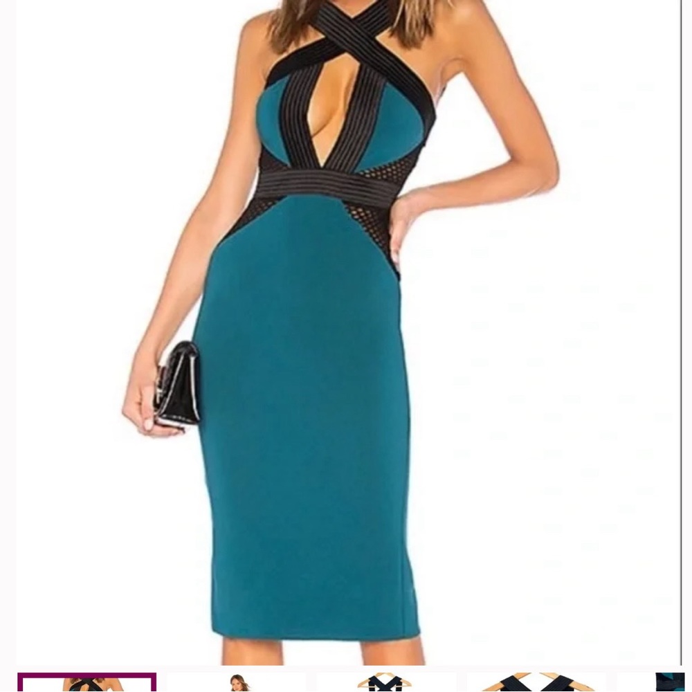 Michael Costello X Revolve Elaine midi dress teal/blk M